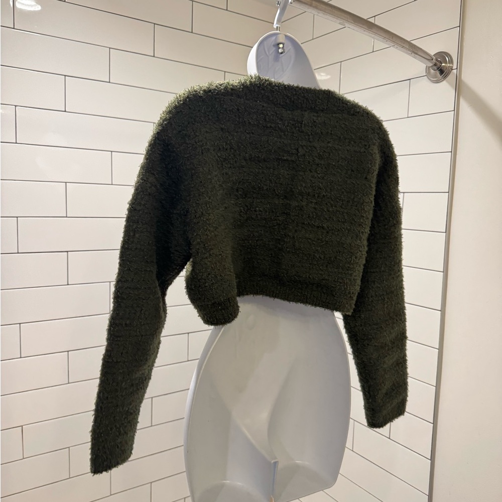 Olive Green Super Cropped Women's Sweater - Picture 2 of 2